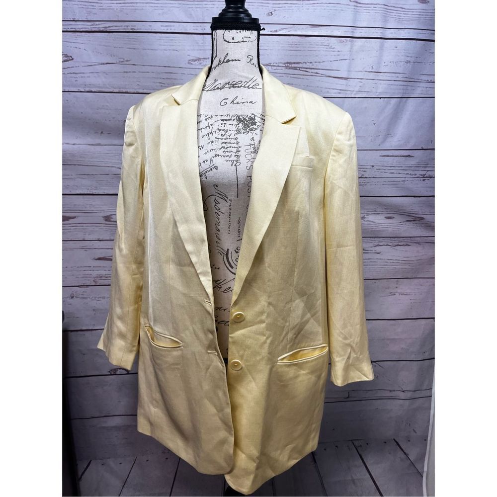 Express Women Large Yellow Rayon Linen Blend Blazer Jacket Notched Lapel